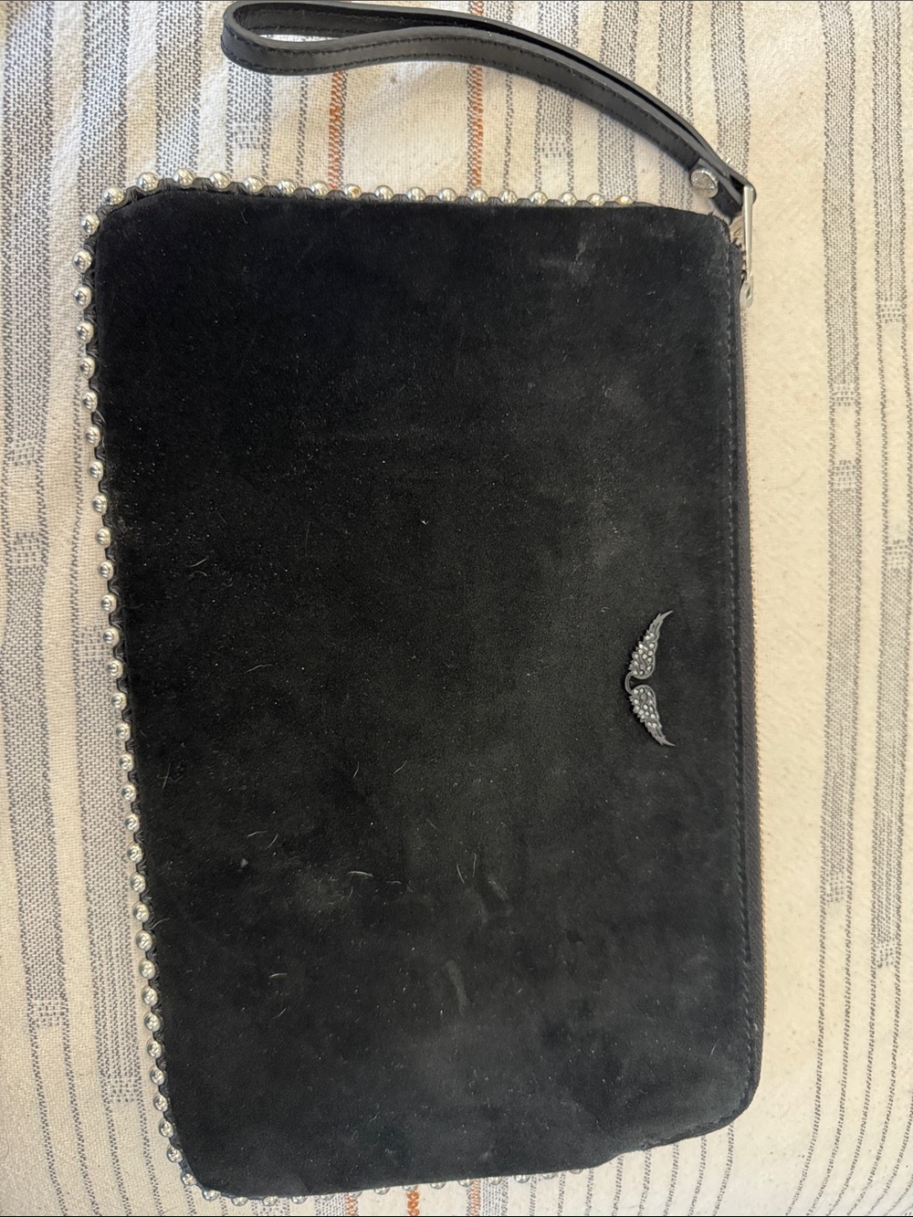 Zadig & Voltaire Black Suede Wristlet with Stud Trim
